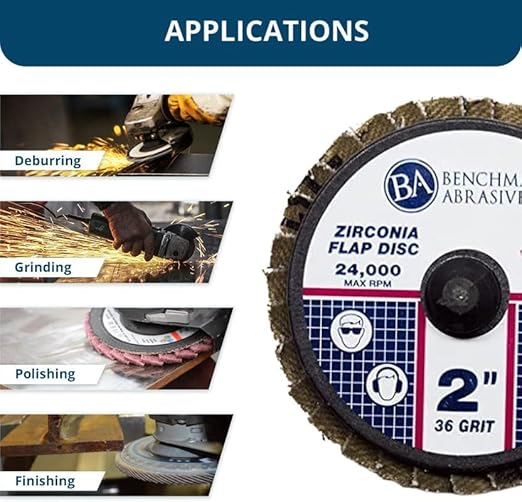 Benchmark Abrasives 2" Quick Change Zirconia Flap Disc Grinding Wheel with Male R-Type Back Design - Cleaning Finishing Deburring of Irregular Surfaces - for Die Grinder & More (10 Pack) 36 Grit
