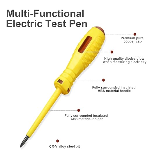 Fielect Circuit Tester, Voltage Tester Pen Screwdriver Electric Test Detector, Phillips Screwdriver Test Pencil 100-500V 1pcs