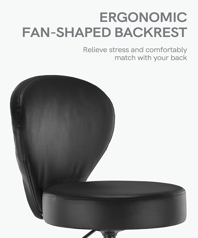 PVC Faux Leather Drafting Chair Rolling Swivel Salon Stool Seat Adjustable Height 30 Inch with Back Support Foot Rest Hydraulic Wide Seat Diameter 15 in for Tattoo Beauty Barber Lash