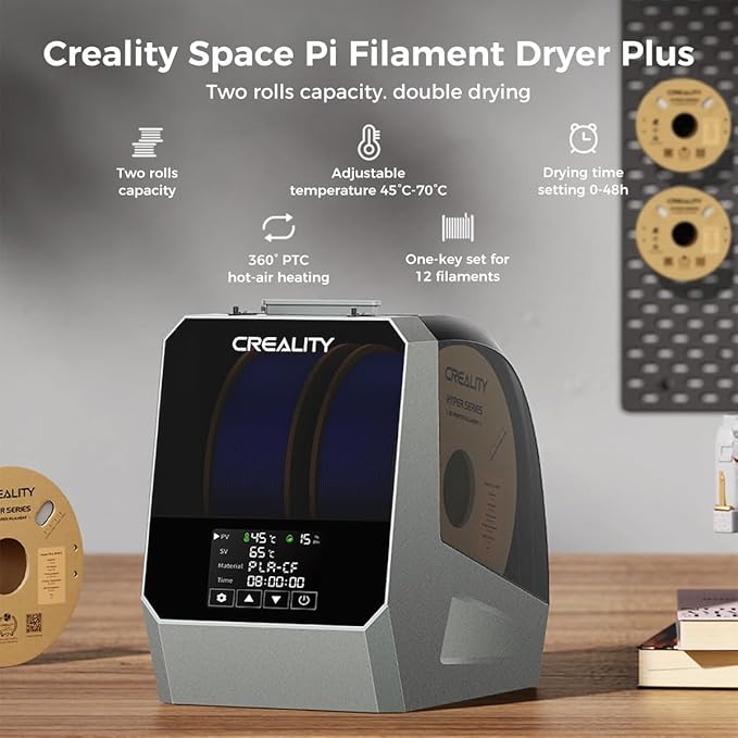 2025 Official CREALITY Space Pi Filament Dryer Plus, 2 Spools Double 360° 160W PTC Fast Heating 3D Printer Filament Dryer Box, 4'' LCD Touch Screen, One-Key Set 3D Filament Drying for PLA PETG ABS TPU