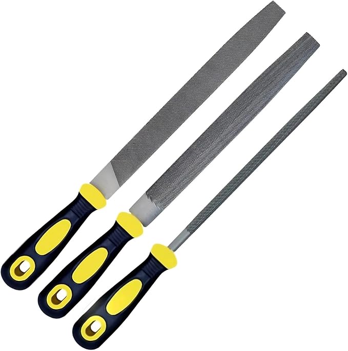 3 pcs Metal File Set, 8-inch,Professional High Carbon Steel File, Includes Flat/Round/Half-Round,Work for Metal, Wood