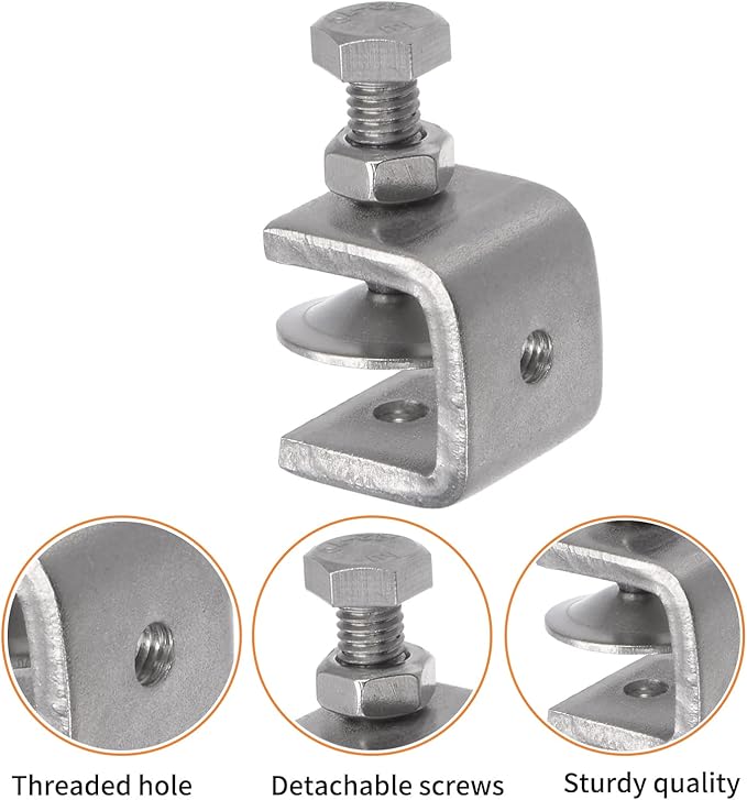 Stainless Steel C Clamps, Mini Tiger Clamp Set for Mounting, Heavy Duty Metal U Clamps, Small Desk G-Clamp with 0.79 Inch Stable Wide Jaw Opening for Metal Working Woodworking Welding Building (4pcs)