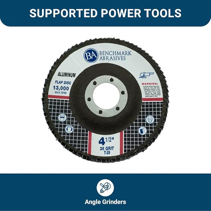 Benchmark Abrasives 4.5" x 7/8" Stearate Coated Type 29 Flap Discs for Aluminum or Other Soft Metals, Angle Grinder Discs for Sanding, Finishing, Grinding, Deburring (10 Pack) - 60 Grit
