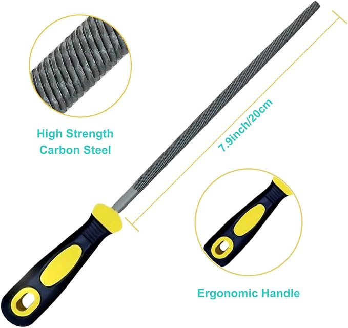 3 pcs Metal File Set, 8-inch,Professional High Carbon Steel File, Includes Flat/Round/Half-Round,Work for Metal, Wood