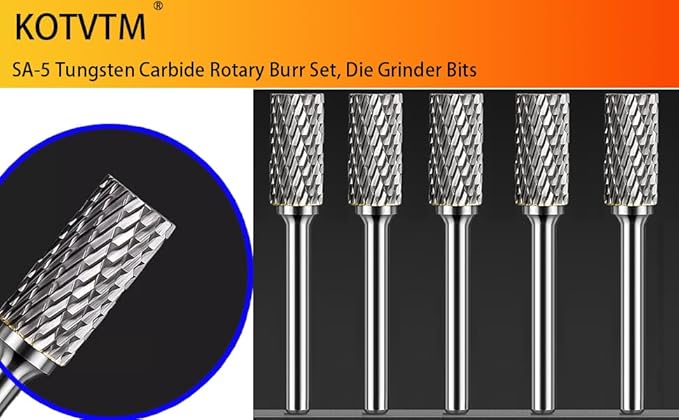 Tungsten Carbide Burr Set SA-5 Double Cut Rotary Burr File(1/2” cutter Dia X 1”Cutter Length) with 1/4'' Shank for Die Grinder Drill Bits (Pack of 5)…