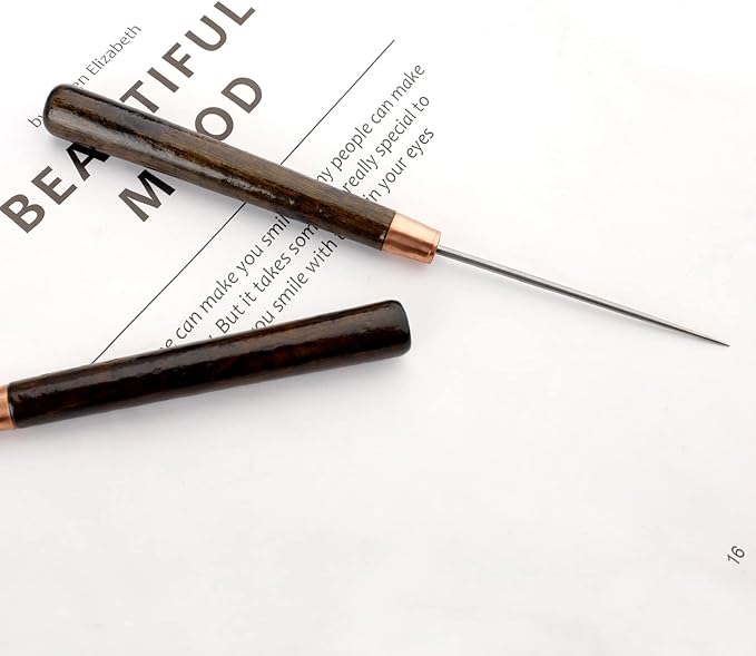 Wooden Handle Scratch Awl Tool, 2 PCS for Leather Hole Punch, Sewing and Leather Craft Repair