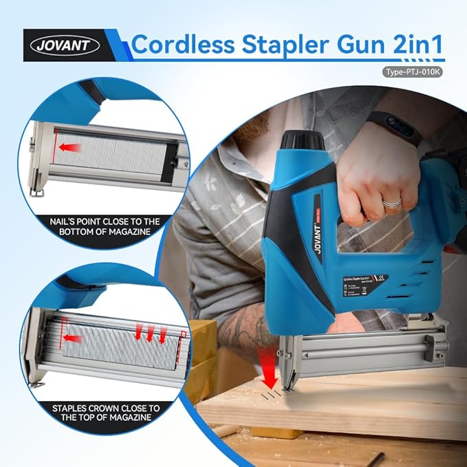 2 in 1 Nail Gun Battery Powered, 20V Cordless Nail Gun,400pcs Nails, 400pcs Staples, with Staple Puller, 2 * 2.0Ah Li-Ion Batteries and 2.4A Charger, Brad Nailer for Home Improvement & DIY