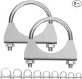 Swpeet 2Pcs 2.5 Inches Exhaust U Clamp Kit, 2-1/2 Inches Stainless Steel Muffler U-Bolt Clamps, Universal Heavy Duty U-Bolt Muffler Clamp Ideal for Tip Pipes Connection