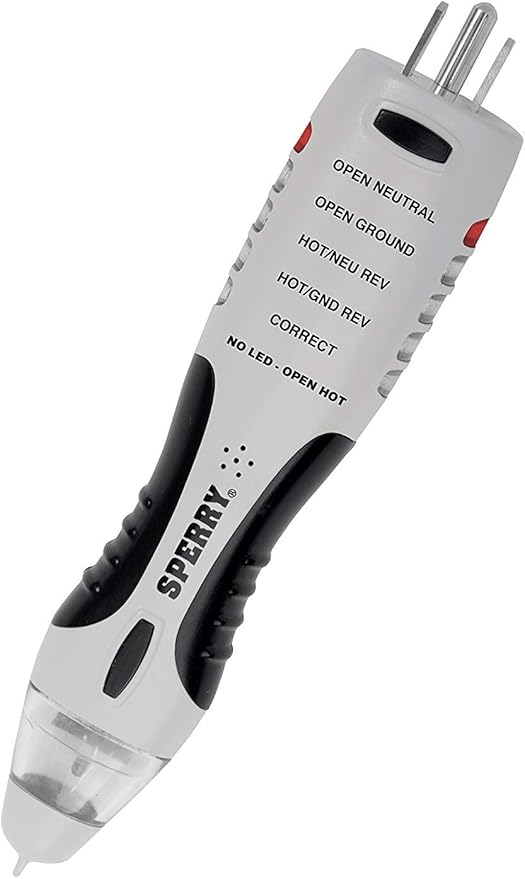 Sperry Instruments VD7504GFI DualCheck 2-in-1 Non-Contact Voltage Detector + GFCI Outlet Circuit Analyzer, 360° Visual & Audible Indicators, 50-1000V AC, 250 lb. Crush Rating