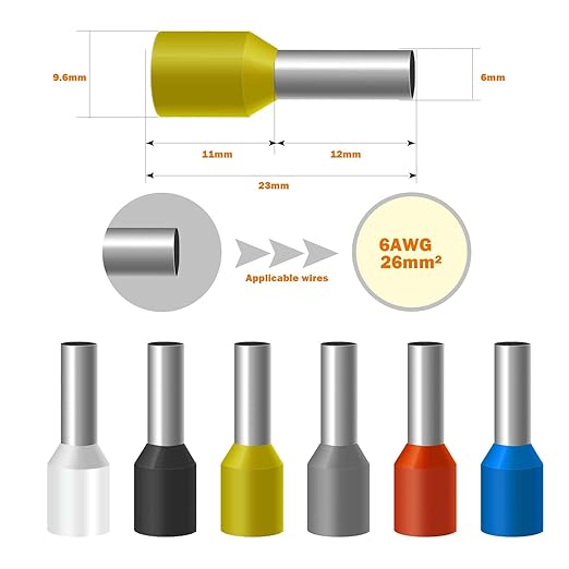 500pcs AWG 6/16.0mm² Wire Ferrules Terminals, AWG6 Terminal Connector Wire Insulated Cord Pin Ends Terminals for Electric, Industrial, Chemical Industry, etc. White