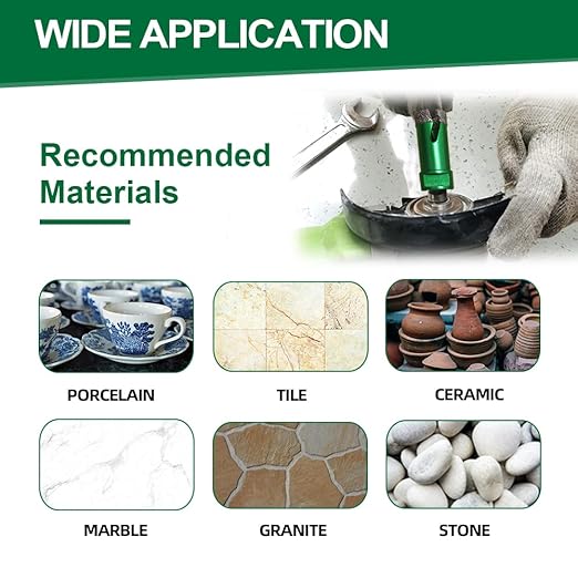 Tile Hole Saw Kit - 6pcs Diamond Core Drill Bits 25/35/50/65/75/102mm+1pc 3/4" Finger Milling Bit+1pc 4-1/2" Cutting Grinding disc 5/8-11" Thread for Porcelain Ceramic Tile Granite Marble