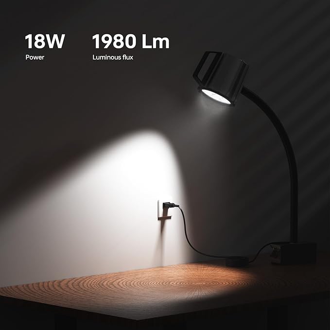 2025 New Magnetic Light, 18W Machine Light, 1800 Lumens Flexible Lathe Work Light for CNC Milling Machine Drill Press Lighting 12T Base