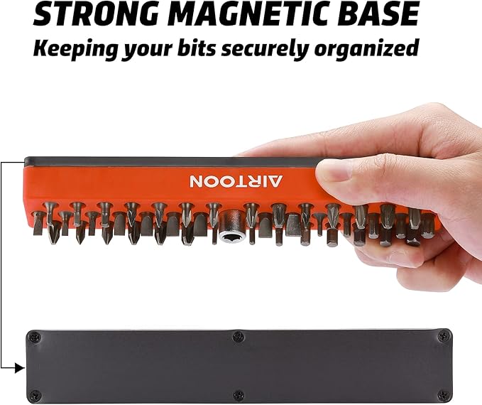 AIRTOON 1/4" Magnetic Hex Bit Holder, 43 Holes Bit Storage with Strong Magnetic Base, Magnetic Screwdriver Bit Organizer, Orange