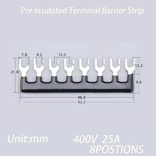 Terminal Block (4 Sets) 4Pcs 8 Positions Dual Row 600V 25A Screw Terminal Strip Blocks with Cover&4Pcs Pre-Insulated Barrier Termina Block Strip&32Pcs Insulated Fork Wire Connector