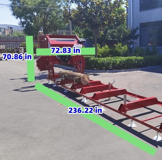 15HP Portable Sawmill - 420cc Gas Engine, 32” x 188.74” Cutting Capacity, 12-8 High Speed Tire, 8 jacks, Heavy-Duty Steel, 2 safety hooks, Quick-Adjust Sawhead - Ideal for Home, Farm & Business
