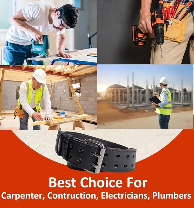 2 Inch Wide Leather Tool Belt for Men Work | Adjustable Oil tanned Belt | Carpenters, Electricians, Contractors