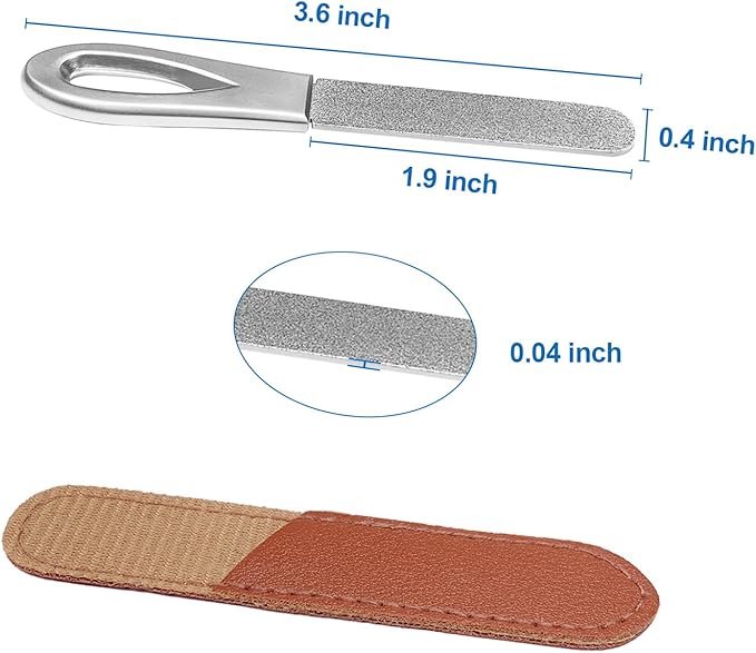 Metal Nail File with Case, 2 Pack Nail Files for Natural Nails, Fingernail Files Diamond Round Tip Stainless Steel Double Sided Fine Grit Sapphire Filer with Sheath Leather Cases Travel Silver Brown