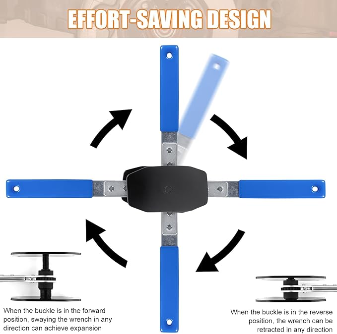 Brake Caliper Compression Tool, Caliper Piston Compressor Tool with 360° Ratchet, 2 Brake Caliper Hooks, 2 Brake Disc Lubricant, Brake Pad Spreader for Single/Twin/Quad Piston Calipers (Blue)