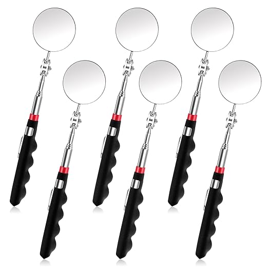 Telescoping Inspection Mirror 6 Pcs Retractable Mirror 28.3 Inch Mechanical Mirrors Long Handle Under Vehicle Detection Mirrors for Car Repair Tool Visual Reflector Contractor Mechanics
