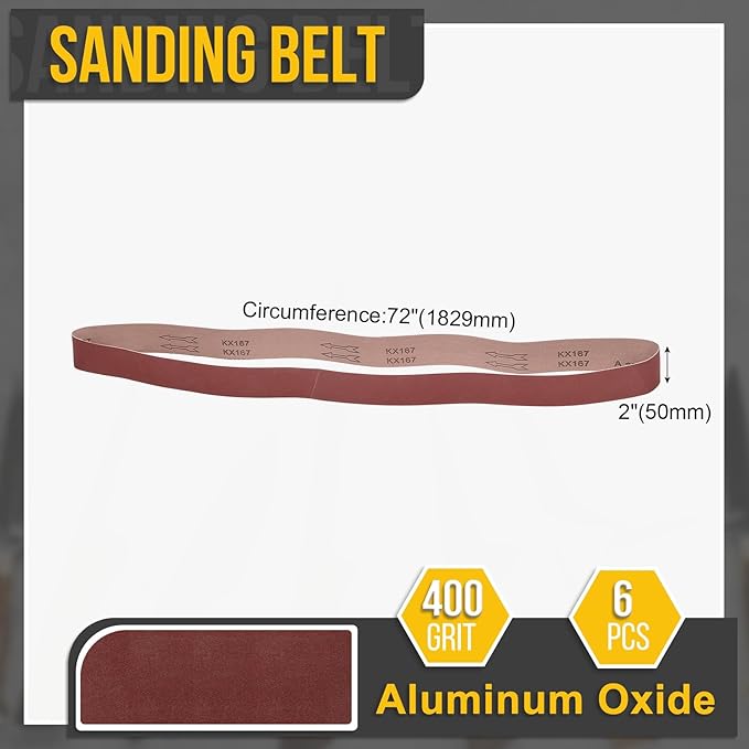 2 x 72 Inch Sanding Belt, 6 Pcs 400 Grit Knife Sharpener Belts Work Sharpening for Belt Sander Knife Carving Tool Metal Working