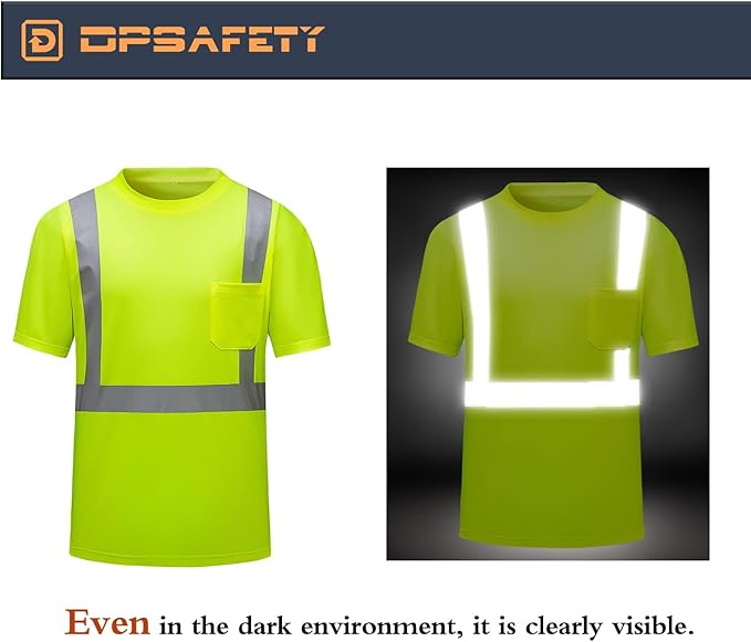 High Visibility Shirts Quick Dry Safety T Shirts with Reflective Strips and Pocket Short Sleeve Mesh Hi Vis Construction Work Class 2 Shirt for Men/Women Lime,Small