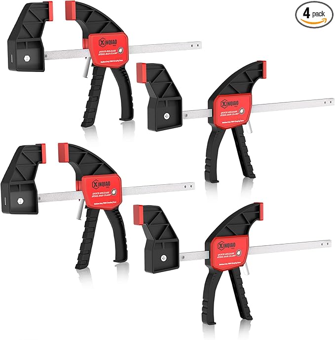 XINQIAO Bar Clamps for Woodworking 4 Inch (4) Wood Clamps Set, One-Handed Spreader with 34lbs for Stable and Reliable Fixing Solutions