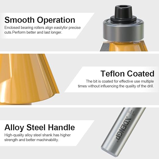 22.5 Degree Chamfer Router Bit with 1 Inch Cutting Length,1/2 Inch Shank Carbide Edge Forming Bevel Router Bit with Bearing, Chamfer Bit Miter Angle Milling Cutters Tool