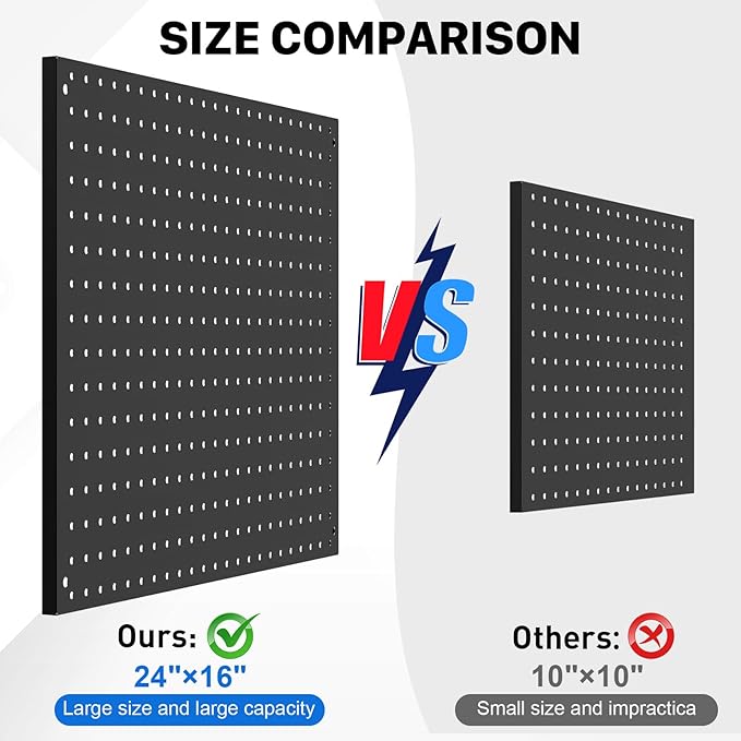 Peg Board, 4 Pack Metal Pegboard Panels Black Pegboards Wall Organizer with Frame Large Heavy Duty Peg Board with Hooks for Walls Home, Garage Tool Storage, Office, Craft Room, Kitchen 24”×16”