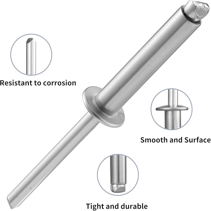 155pcs 3/16" x1/2" Aluminum Blind Rivets, 4.8 x 12mm Pop Rivets,Rivets for Metal,Silver