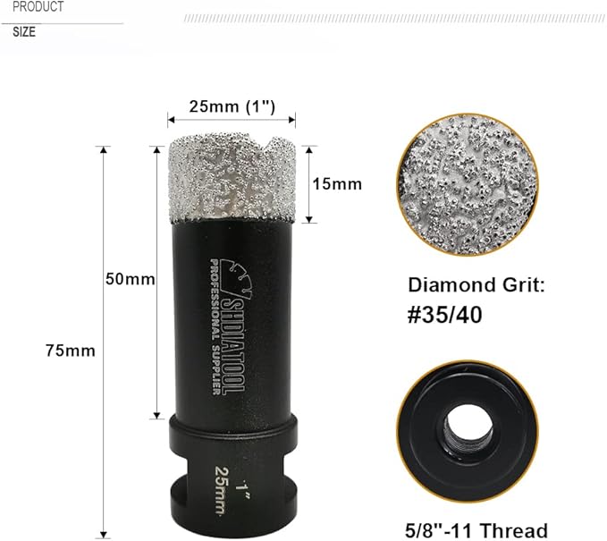 SHDIATOOL Diamond Core Drill Bits 1 Inch for Porcelain Ceramic Tile Marble Brick Vacuum Brazed Hole Saw 25mm
