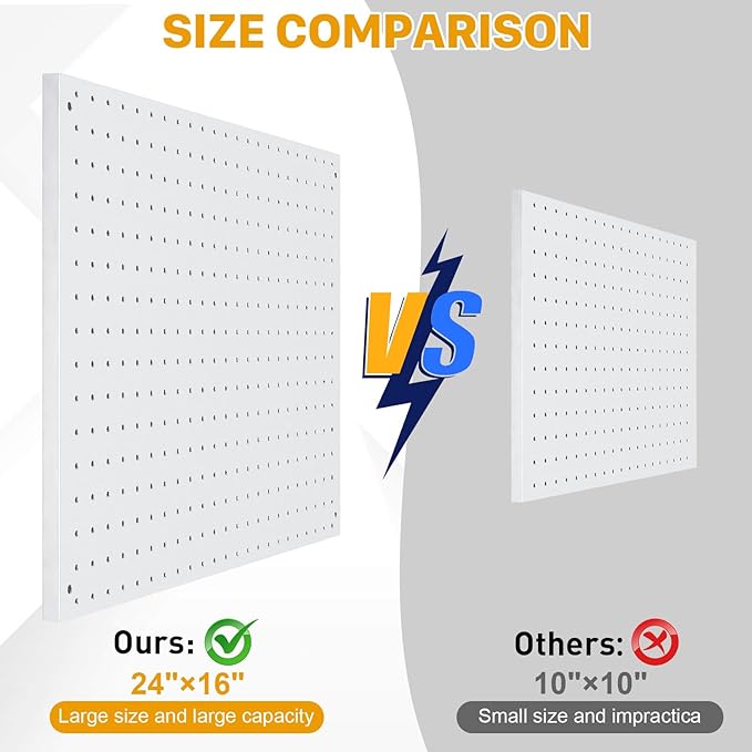 Peg Board, 4 Pack Metal Pegboard Panels White Pegboards Wall Organizer with Frame Large Heavy Duty Peg Board with Hooks for Walls Home, Garage Tool Storage, Office, Craft Room, Kitchen 24”×16”