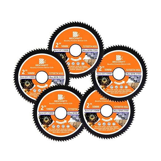 HSS Circular Saw Blade 2inch - BRSCHNITT 5PCS 72T 10mm Bore Cutting Discs for Cutting Wood, Copper, Aluminum, Plastic and Soft Metal