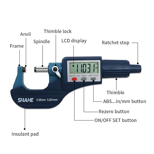 SHAHE Digital Micrometer 0-25mm / 0-1" Metric & Inch, 0.00005" Resolution, 0.0001" Accuracy