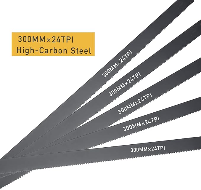 LAND 12 Inch Hacksaw - Heavy Duty Coping Saw with 5 Extra High-Carbon Steel Blade, for PVC, Pipe, Carpentry