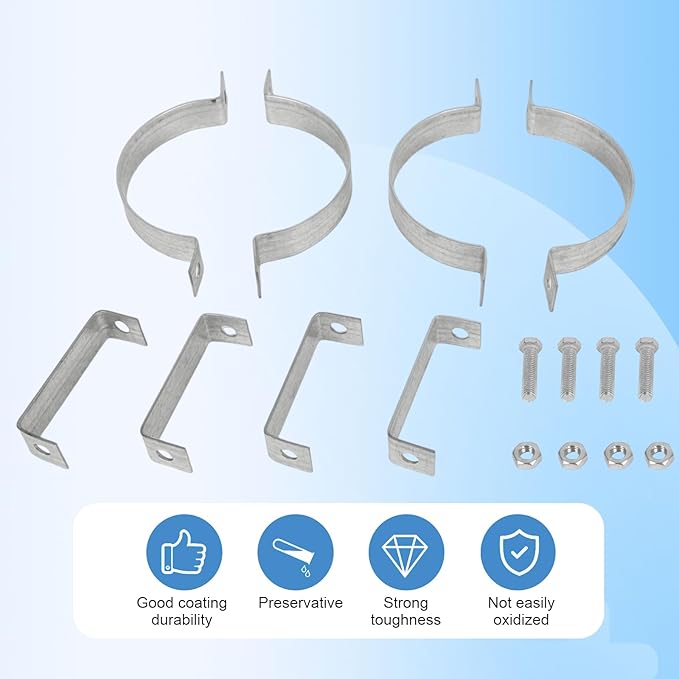6 Inch Vent Wall Bracket, 2 Pcs Round Galvanized Iron Gas Vent Pipe Strap Rigid Split Ring Hanger