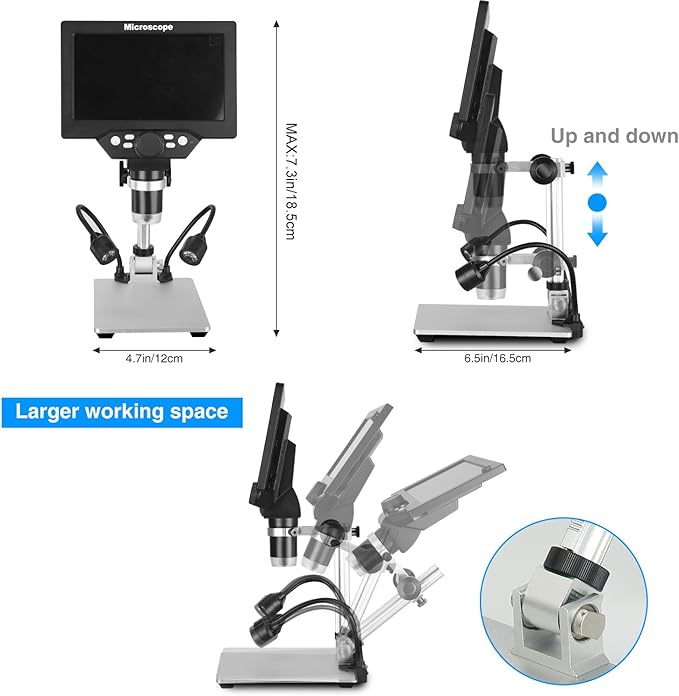 Koolertron 7" 12MP Digital Microscope, 1200X Magnification, 1080P USB Camera, 32GB TF Card, PC View, Rechargeable, LED Lights for Coin/PCB/Jewelry/Plant/Rock Inspection