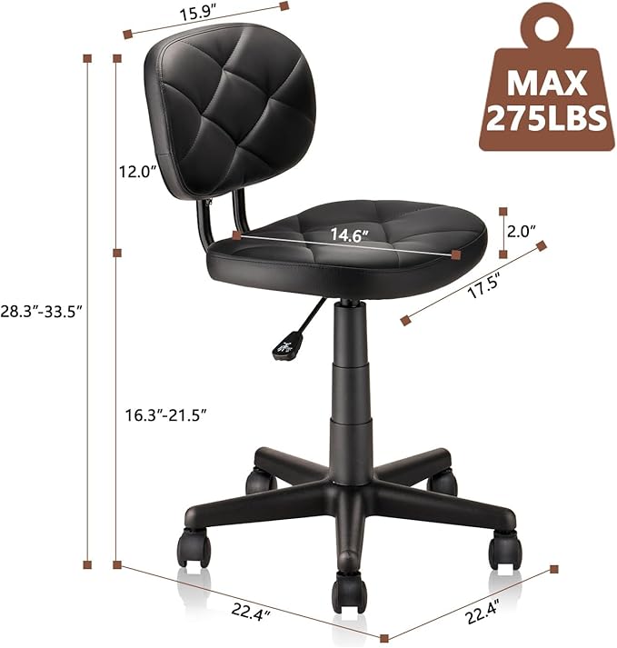 Rolling Stool Chair with Backrest Leather Swivel Salon Spa Stools, Adjustable Height Work Garage Chairs for Home Bar Desk Computer, 2PK