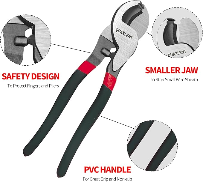 10 Inch Large Cable Cutter Heavy Duty High Leverage Big Wire Cutting Plier Tool for 4/0 Aluminum 2/0 Soft Copper and 100PR 24AWG Comm Cable, Black