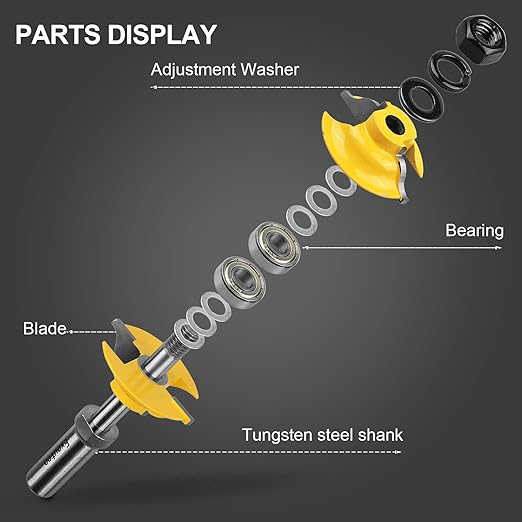 1/2 Inch Shank 3 Piece Router Extension Tenon Drill Bit Set for Entry Door Rails and Door Frame Wood Milling Cutter Door