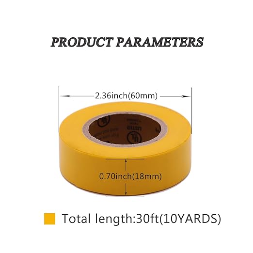 Electrical Tape Yellow 6 Pack 3/4-Inch by 30 Feet, Voltage Level 600V Dustproof, Adhesive for General Home Vehicle Auto Car Power Circuit Wiring Yellow