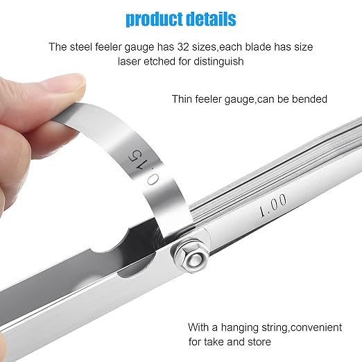 Hotop 13 Blades Steel Feeler Gauge Tapered Feeler Gauge Set Stainless Steel Dual Marked Metric and Imperial Measuring Tool for Measuring Gap Thickness or Width(0.05-1.00 mm)