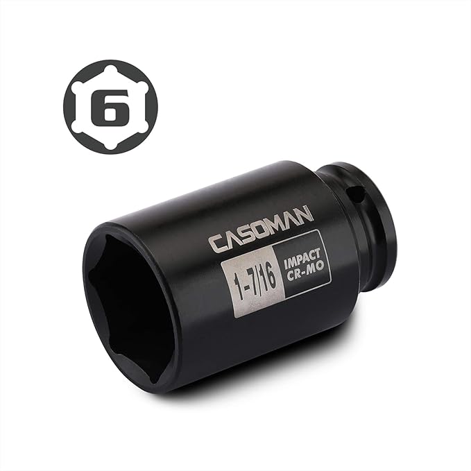 CASOMAN 6-Point 1/2-Inch Drive Deep Impact Socket- 1-7/16" (SAE), CR-MO, 1/2-inch Drive 6 Point Axle Nut Socket for Easy Removal of Axle Shaft Nuts (1-7/16")