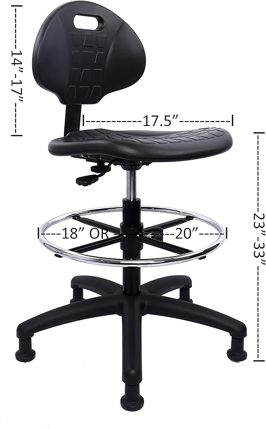 Chair Master (Tall Bench Stool, Glides Easy to Clean! Ergonomic Polyurethane Drafting Stool. Seat Height Range 23"-33". Heavy Duty Adj. Footring. for Home Office Lab Workstation