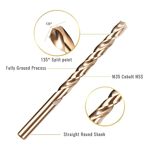 KENDO 29PCS Cobalt Drill Bit Set (1/16''-1/2''), M35 High Speed Steel,135 Degree Tip, Twist Jobber Length Drill Bits Set for Hard Metal, Stainless Steel, Cast Iron and Wood with Storage Case