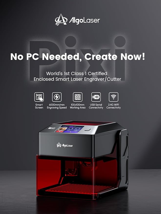 AlgoLaser Laser Engraver Machine: Portable & Smart with 3.5" Touch Screen & AlgoOS System - Hand Drawing/Wireless/SD Card/Offline Engraving - Laser Power 3000mW/Class 1 for Wood, Acrylic, Leather