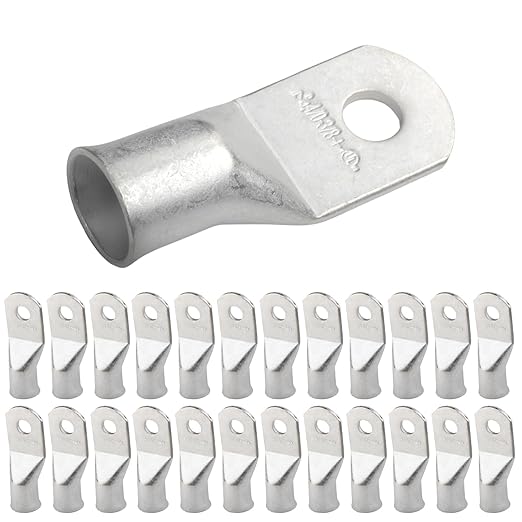 SELTERM 25pcs 4/0 AWG (XL) 3/8" Stud Marine Grade Tinned Copper Battery Cable Lugs, 0000 Gauge Ring Terminals,UL Wire Lugs Electrical Battery Cable Ends, Tinned Copper Lugs Battery Terminal Connectors