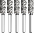 Carbide Burr Set 1/4" Shank SB-5 Die Grinder Bits Tungsten Double Cut Burr Bits (1/2" Cutter Dia X 1" Cutter Length) for Die Grinder Kits Metal Grinding Drilling Polishing (5pcs)