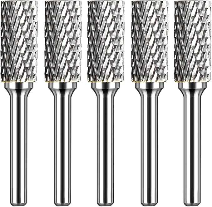 Carbide Burr Set 1/4" Shank SB-5 Die Grinder Bits Tungsten Double Cut Burr Bits (1/2" Cutter Dia X 1" Cutter Length) for Die Grinder Kits Metal Grinding Drilling Polishing (5pcs)