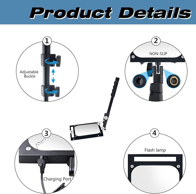 Under Vehicle Inspection Mirror with LED Light Adjustable Length,Rechargeable Inspection Mirror for Entry Security,Parking Lot Security,auto Maintenance,Equipment Inspection