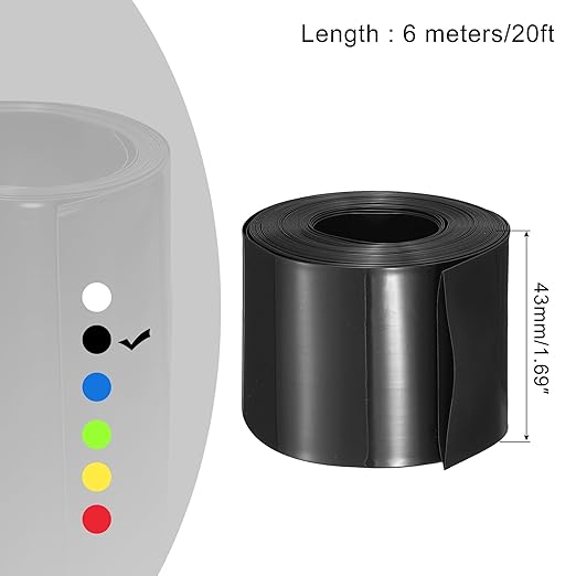 MECCANIXITY Battery Wrap PVC Heat Shrink Tubing 26mm Dia 43mm Flat 20 Feet(6meters) Black Good Insulation for Battery Pack